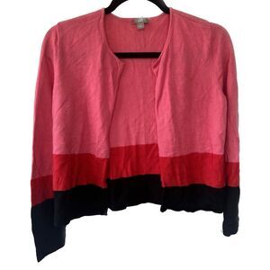 J. Jill Lightweight Wool Blend Color Block Open Front Knit Sweater Cardigan S